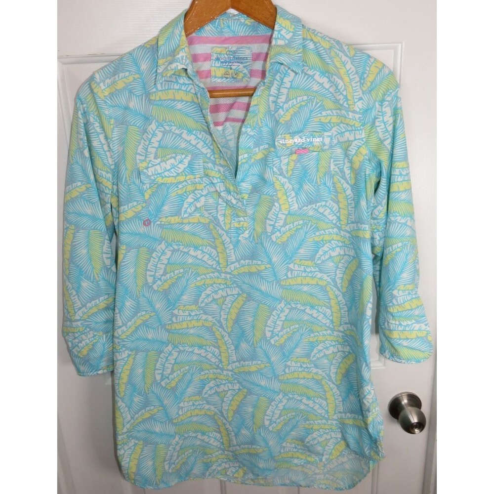 Vineyard Vines Performance Harbor Shirt Dress Womens Size 8 Tropical Palm Print